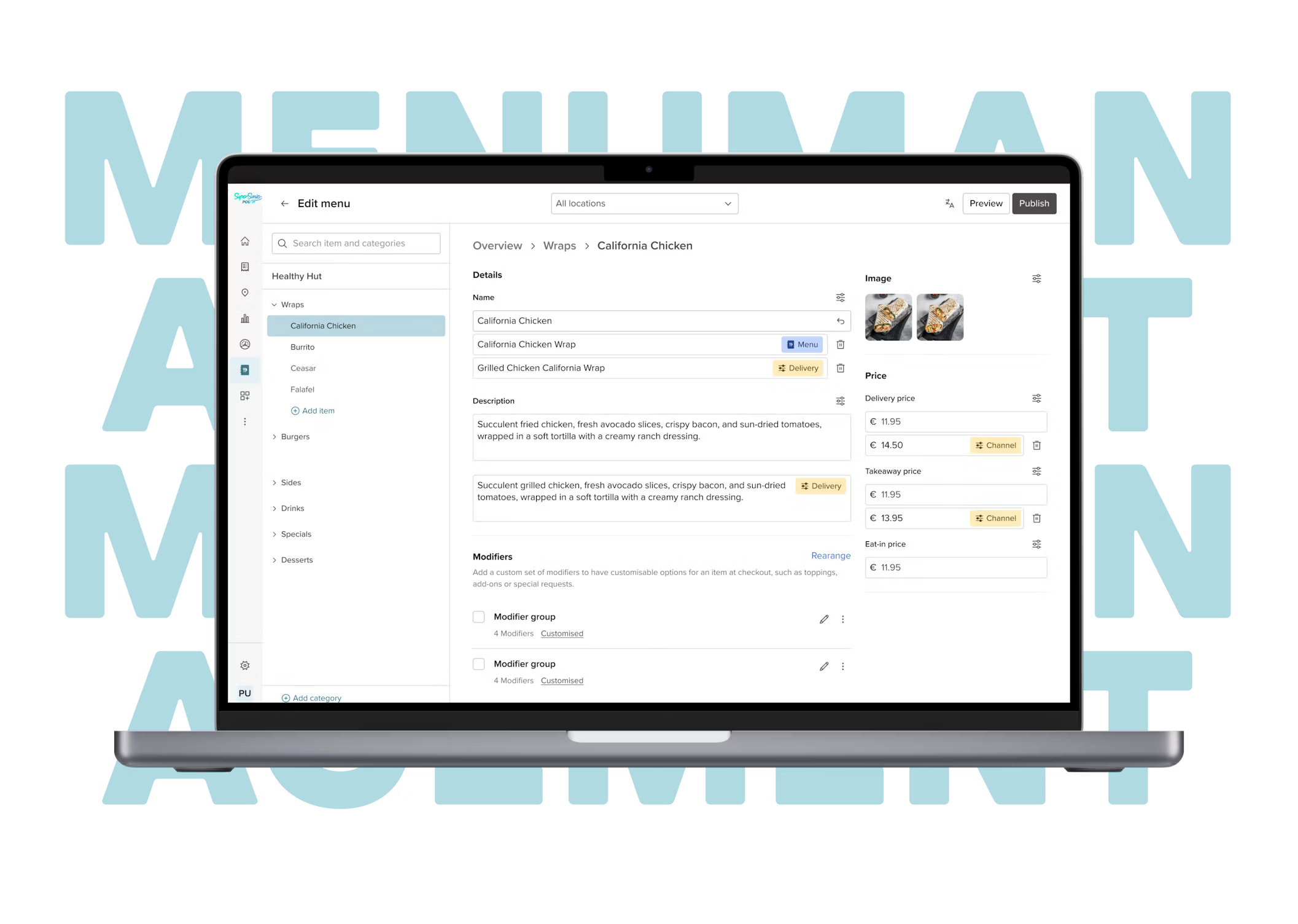 SuperSonic Menu Management dashboard